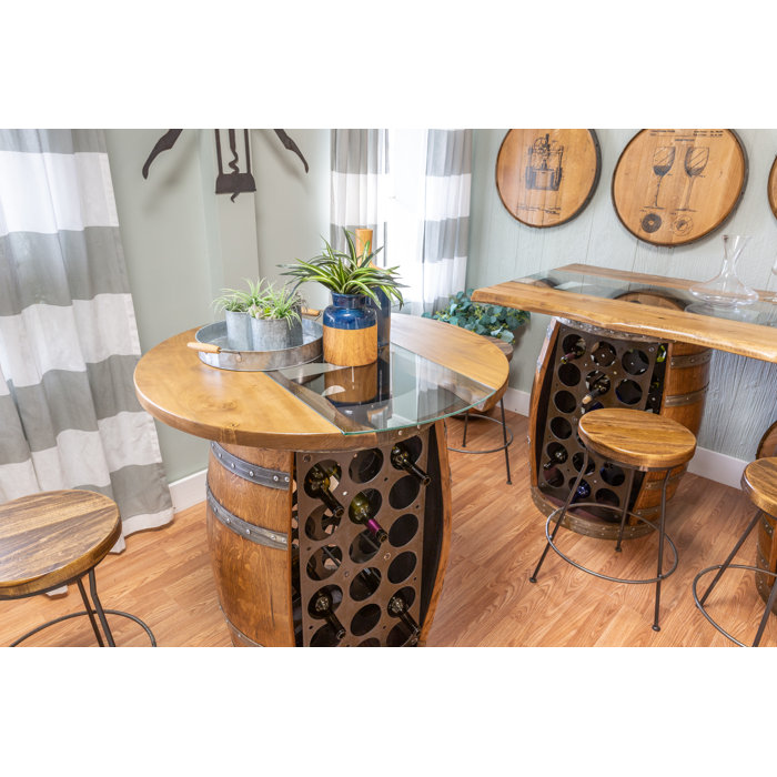 Loon Peak® Mario Live Edge and Glass Top Wine Barrel Bar Set Wayfair
